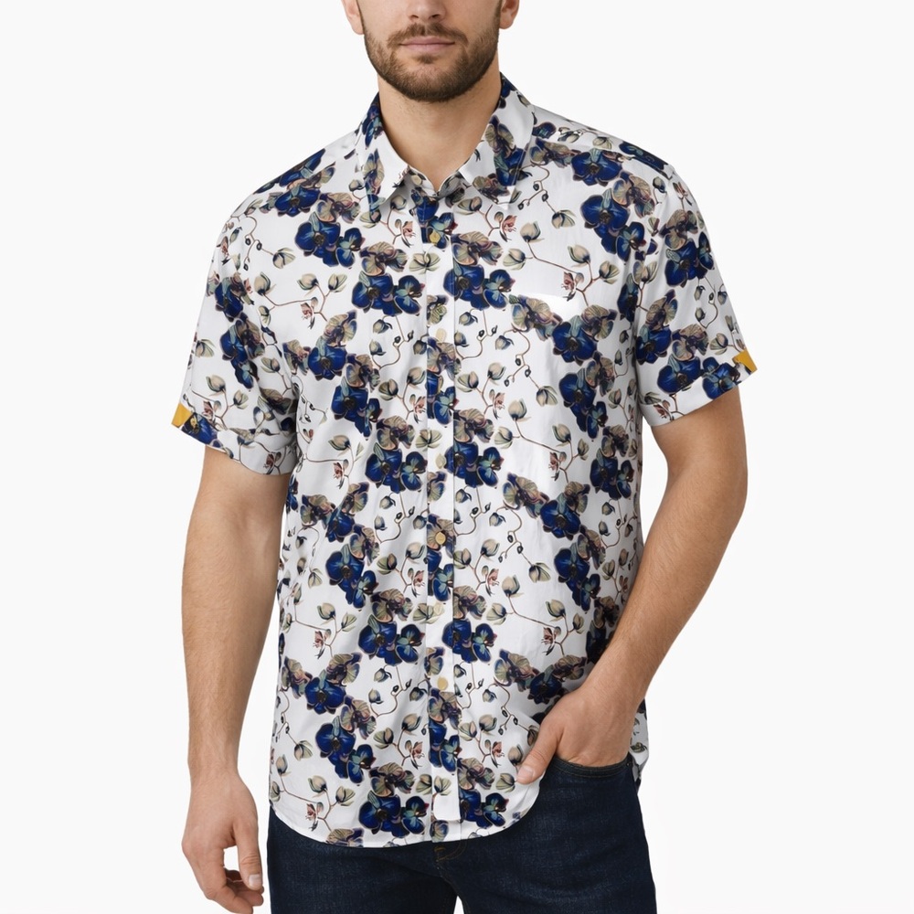 Claudio Lugli Men’s Orchid Print Button Down Shirt XL